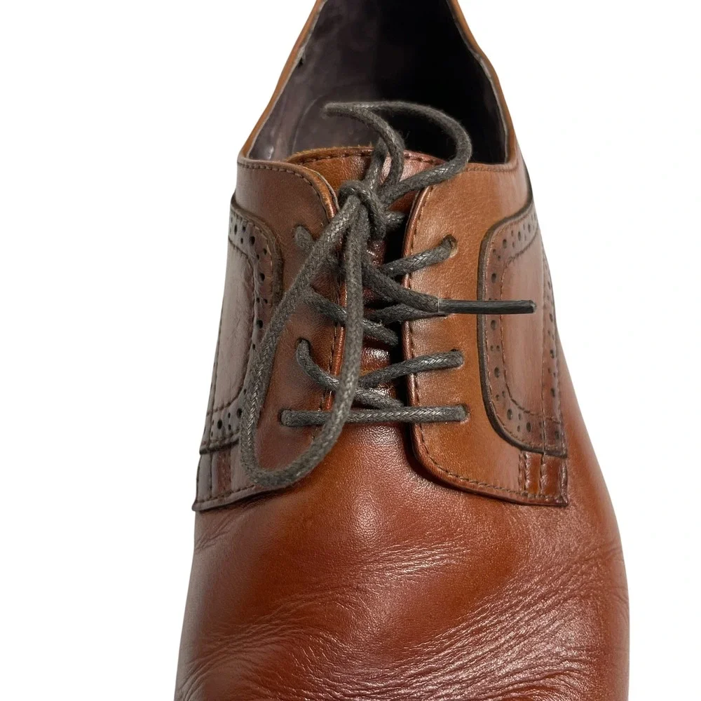 Stacy Adams Mens Cognac Brown Leather Cap Toe Brogue Derby Dress Shoes size 12M